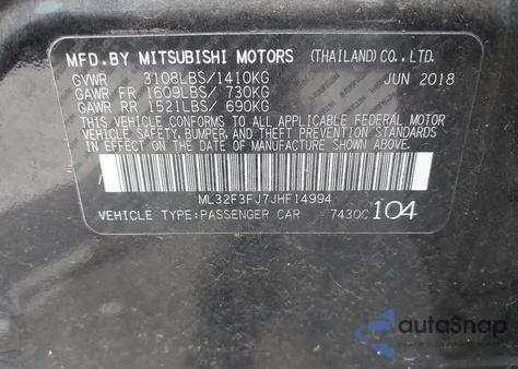 2018 Mitsubishi Mirage G4 Es из США, поврежденный, VIN ML32F3FJ7JHF14994